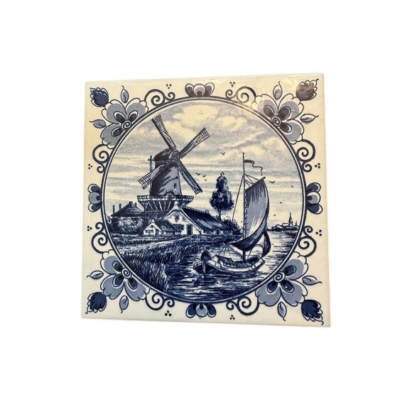 Delfts Blauw Other - Delfts Blauw Delft Blue Windmill Sailboat Decorative Tile Trivet 6in